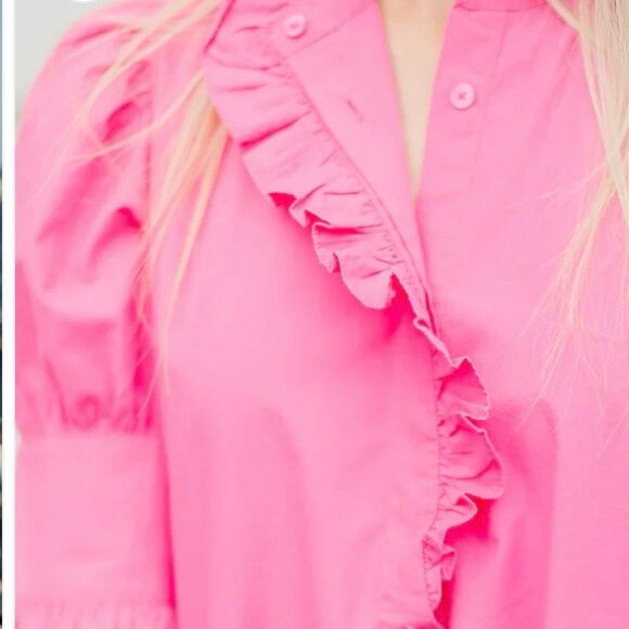 Navyblu Westport Dress Hot Pink Size Small 100% Cotton Popover Ruffle $228.00 - Picture 5 of 10